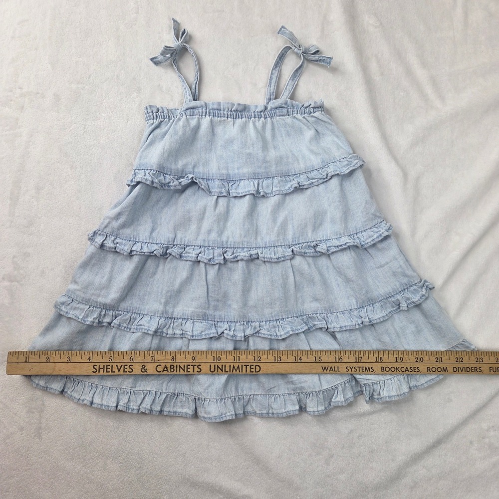 Gap Denim Dress Girls 2T Light Blue Ruffle Tiered Chambray Tie Strap Excellent - Picture 4 of 10